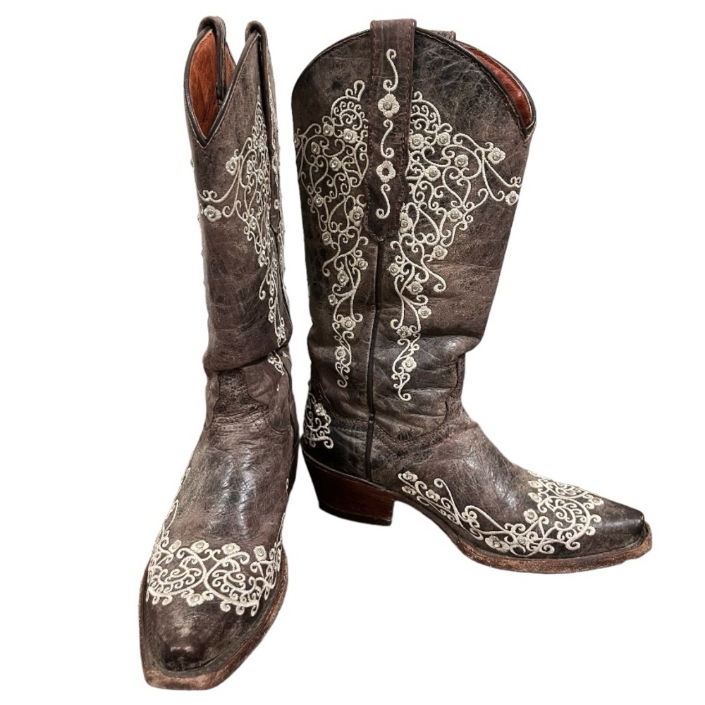 Vaccari Embroidered Bling Brown Cowboy Boots